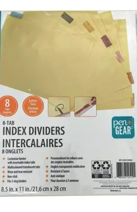 Letter Size Index Dividers, 8 tabs, 8.5"x 11"