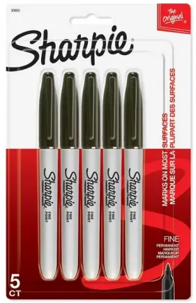 Sharpie Permanent Markers, Fine Point, Black, 5 Count
