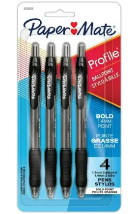 Paper Mate Ballpoint Pens, Bold Point (1.4 mm), Black, 4 Count