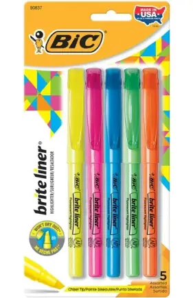 BIC Brite Liner Highlighters, Chisel Tip, 5pck