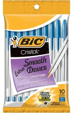 BIC Cristal Extra Smooth Ballpoint Pens, (1.0 mm) 10P