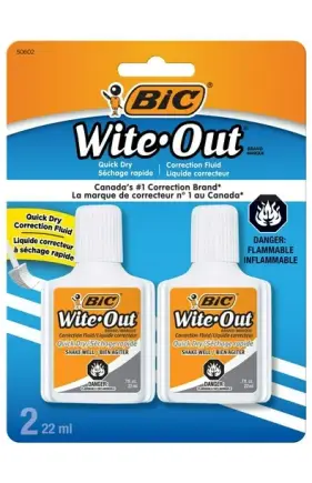 BIC Wite-Out Quick Dry Correction Fluid, 22 mL, 2 Pack