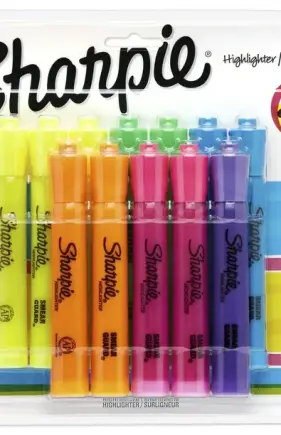 Sharpie Tank Highlighters, Chisel Tip, Astd, 12 Ct