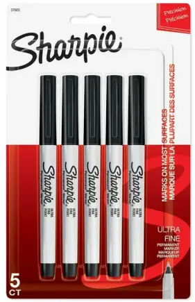 Sharpie Permanent Markers, Ultra Fine Point, Black, 5 count