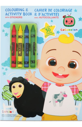 COCOMELON - COLOURING and ACTIVITY BOOK w/CRAYONS in PDQ - BILINGUAL