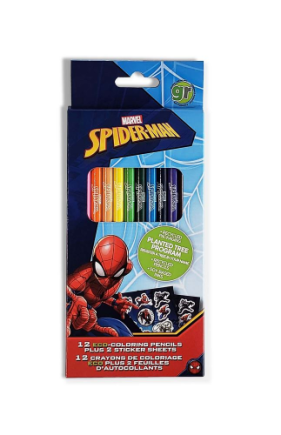 MARVEL SPIDERMAN - 12 COLORING PENCILS w/ BONUS STICKERS