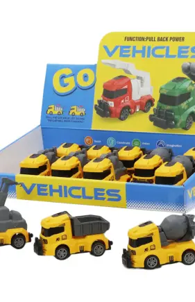 Construction Vehicles Pull Back Mini Wind-Up Toy - 12 pcs