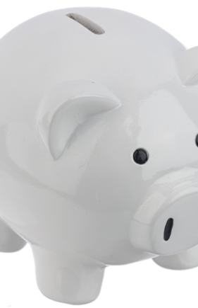 6" PIG MONEY BANK,WH,POLYRESIN Gray