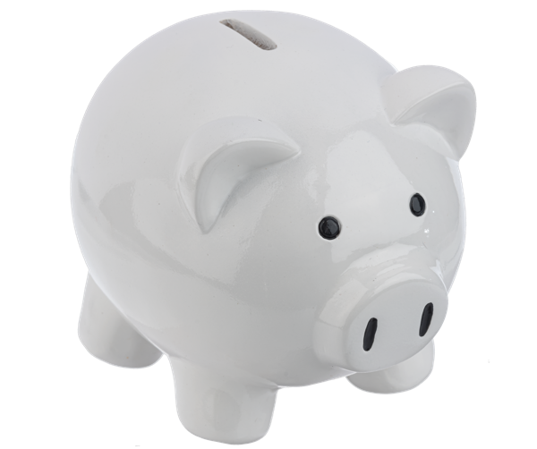 6" PIG MONEY BANK,WH,POLYRESIN Gray