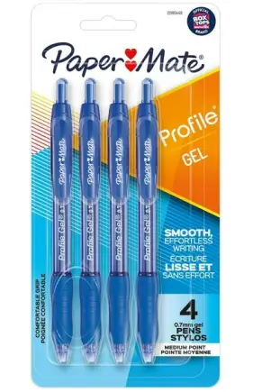 Paper Mate Gel Pen Medium Point (0.7 mm), Blue, 4 Count