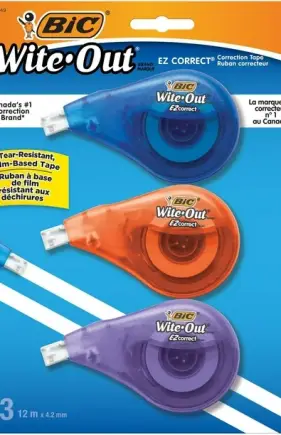 BIC Wite-Out Brand EZ Correct Correction Tape, 12mt, 3-Pack