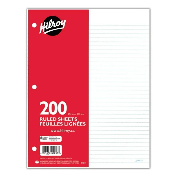 Hilroy® Refill Paper Ruled, 200 Sheets, Three hole