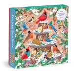 Galison Festive Feathers – 500 Piece Foil Jigsaw Puzzle Featuring Charming Artwork of Wintery Birds Perched On A Christmas Log
